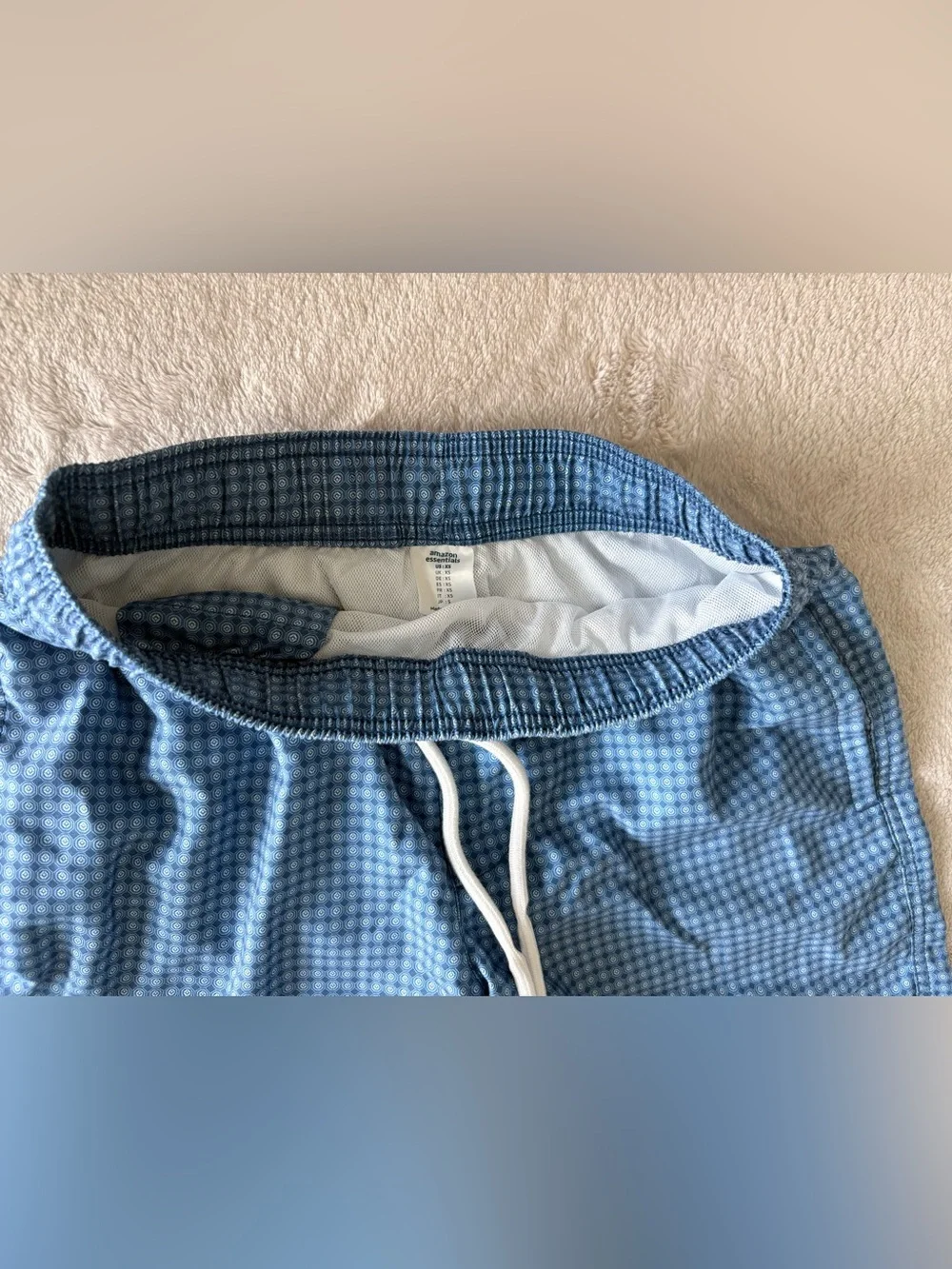 Amazon Essentials Men's Blue Gingham and Gray Pattern Swim Trunks - 2-Pack